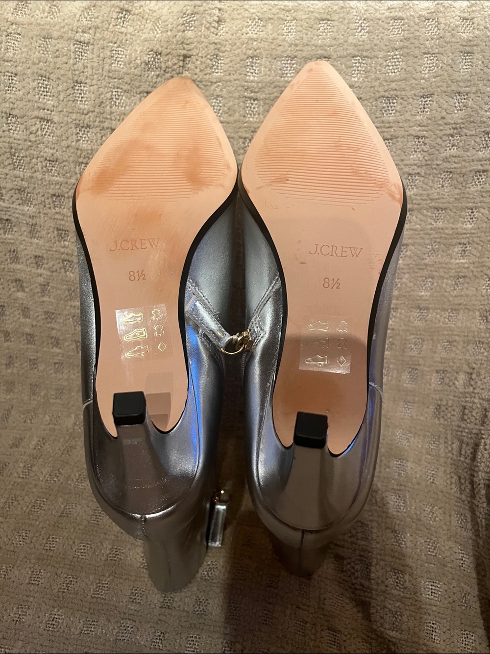 J. Crew Leather metallic Silver Pointed Toe Ankle Booties - Picture 7 of 7